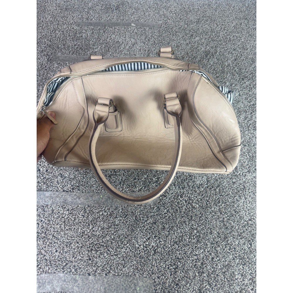 Charming Charlie Beige Satchel Handbag Striped Lining Gold Hardware